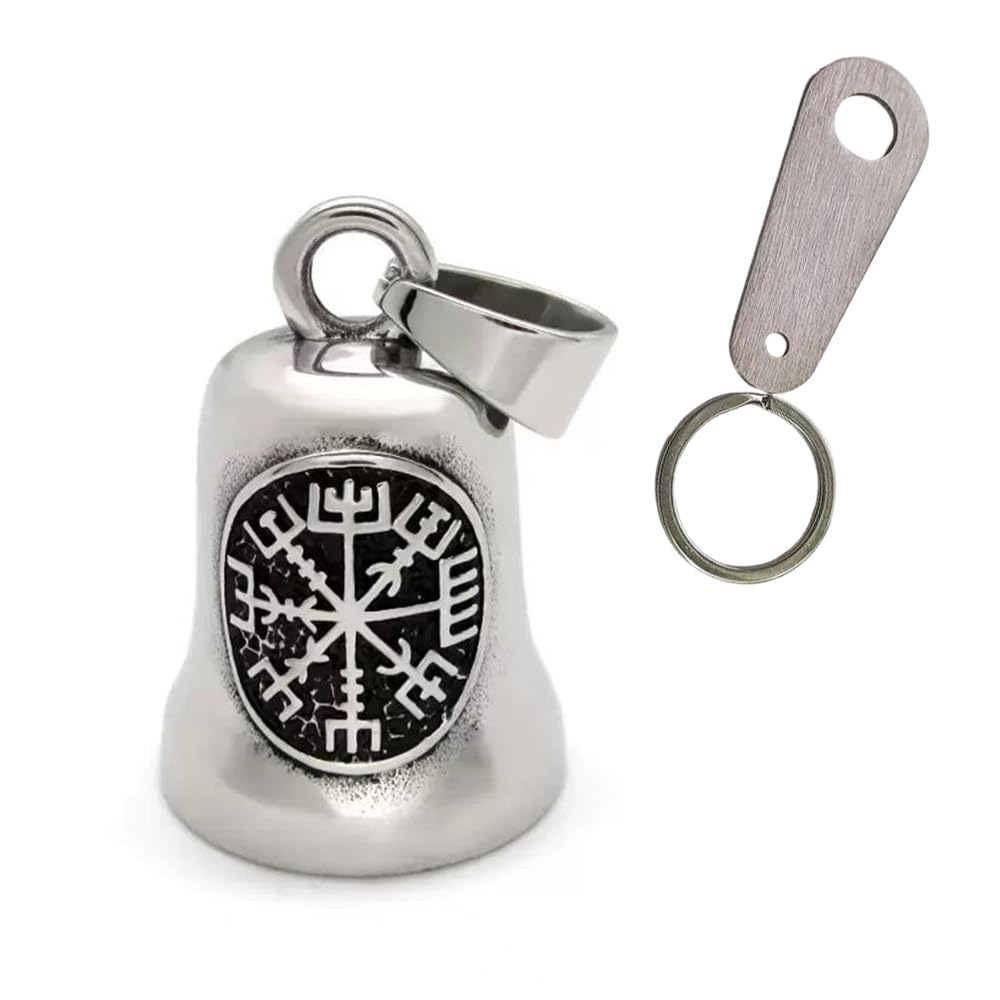 TURTLEDOVE Viking Vegvisir Motorcycle Ride Bell, Stainless Steel Guardian Motorcycle Angel Bell, Gremlin Bell Motorcycle Accessories