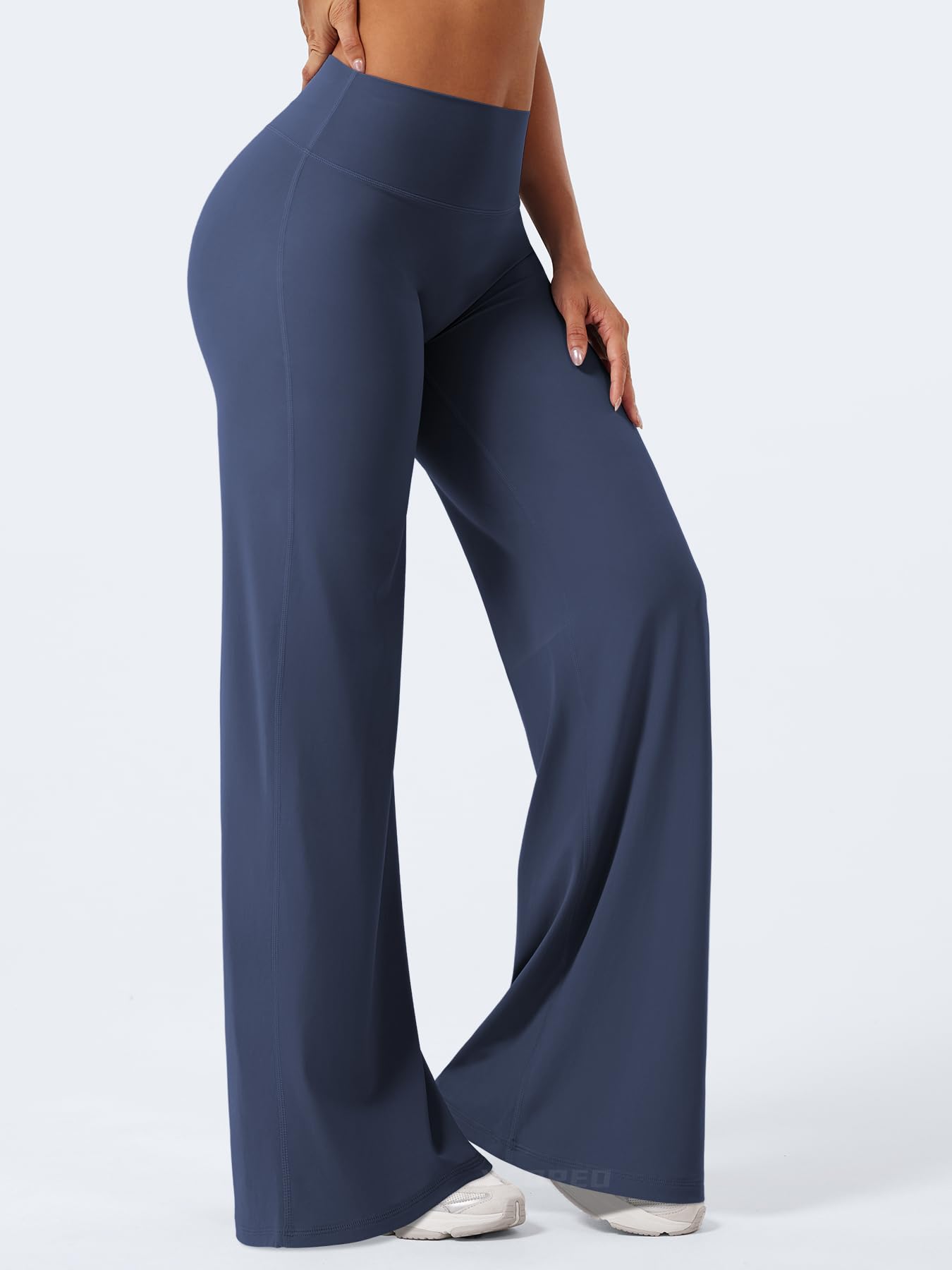 YEOREO Workout Women Straight Leggings 35" Eddiy Gym Yoga Pants Navy Blue L