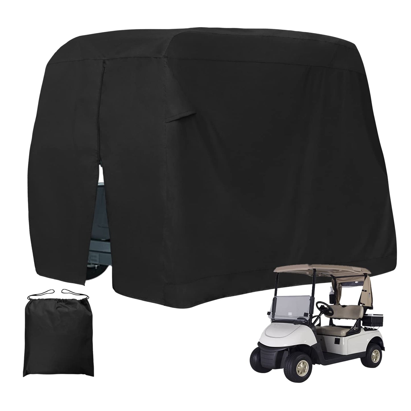 Easy-Going Golf Cart Cover Fit for Most Brand 2 Passenger Golf Cart Golf Cart, Waterproof Golf Cart Cover with Zipper Closure (95" L x 48" W x 66" H, Black)