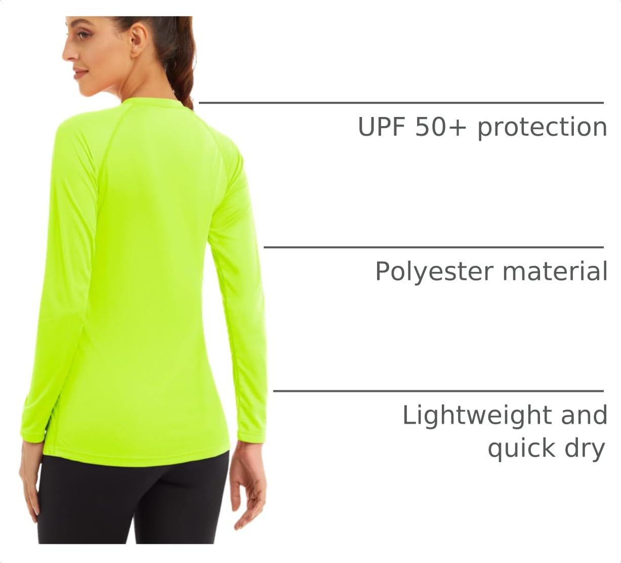 MAGCOMSEN Women's Plus Size Quick Dry Sun Protection Running Shirt - Long Sleeve Summer Top, Fluorescent Green