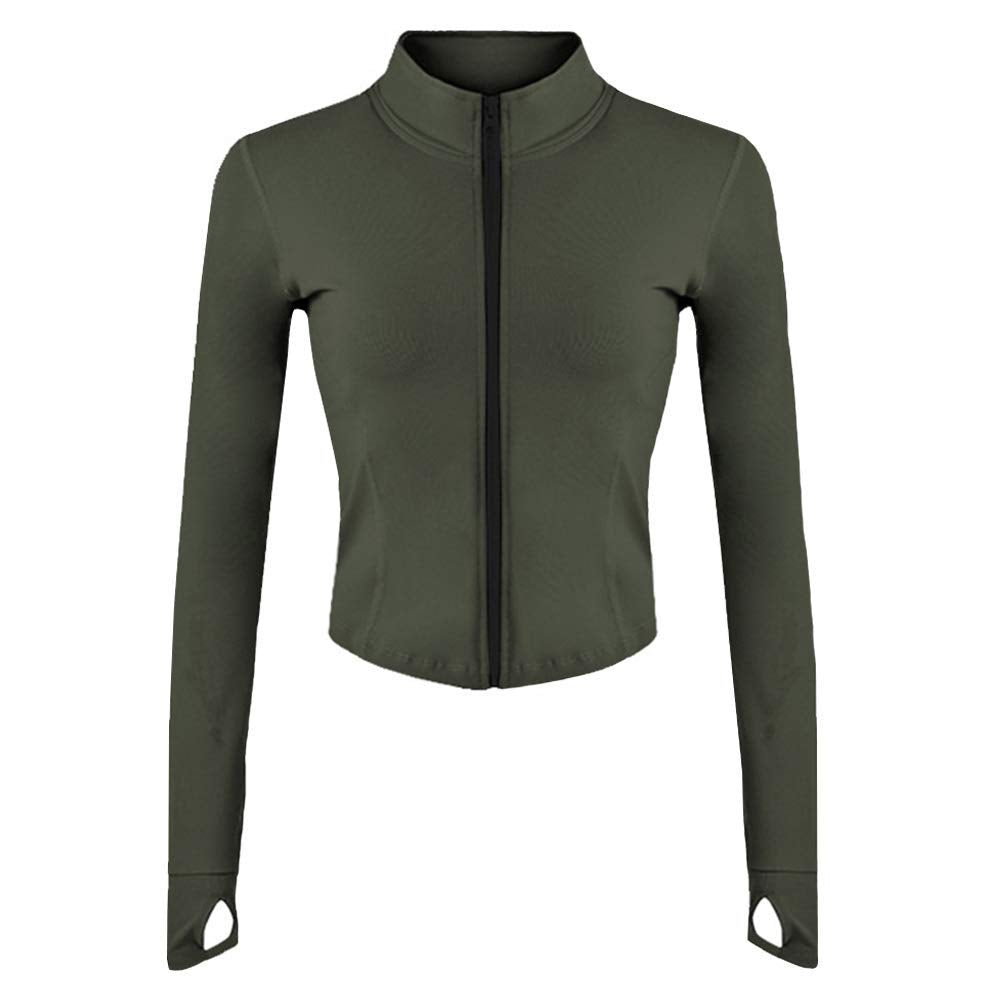 Lviefent Womens Lightweight Full Zip Running Track Jacket Workout Slim Fit Yoga Sportwear with Thumb Holes (Army Green, Medium)