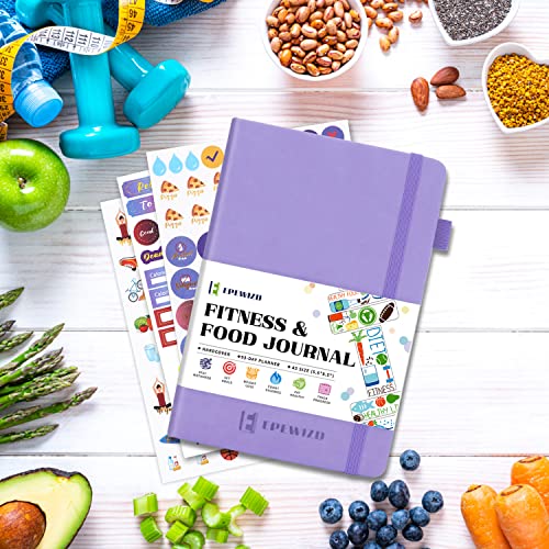 EPEWIZD Food and Fitness Journal Hardcover Wellness Planner Workout Journal for Women Men to Track Meal and Exercise Count Calories Weight Loss Diet Training Weight Loss Tracker Undated Home and Gym