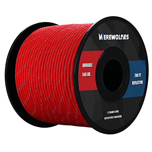 WEREWOLVES Reflective 550&176 lb Paracord - Nylon, Rope Roller,7&3 Strand Utility Parachute Cord for Camping Tent, Outdoor Packaging