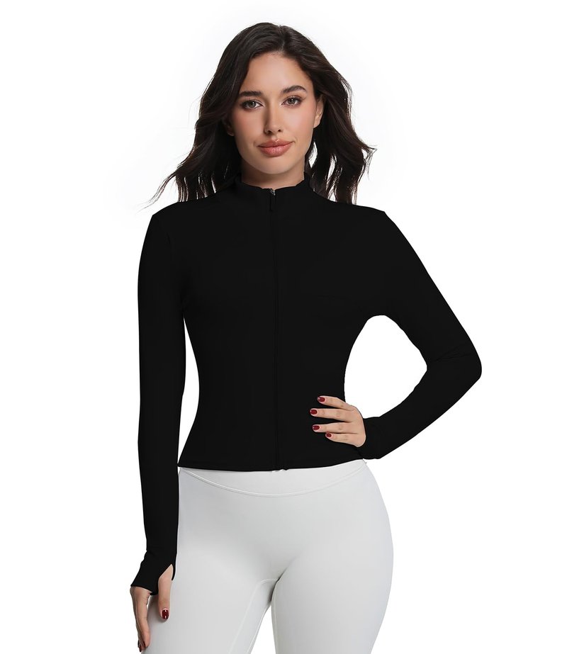 pkywars Womens Workout Jackets for Woman, Full Zip Up Athletic Gym Yoga Sports Jacket with Thumb Holes (black,x-large)