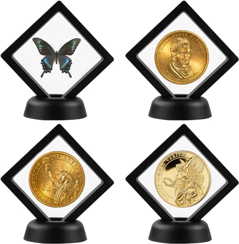 2 PCS 3D Floating Display Case, Challenge Coin Display Frame,Transparent Film Stand Holder for Jewelry Medals Specimens, 2.75x2.75x0.75 Inches