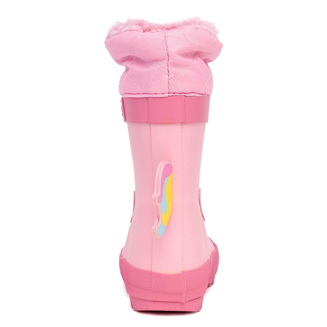 Toby Toddler Waterproof Snow Boots Kids Rain Boots - Sherpa Lined Winter Warm Boots for Boys and Girls - Dinosaur, Firetruck, Unicorn, Size 5 - 10 Toddler Boy and Girl Rubber Kids Rain Boots PINK 7