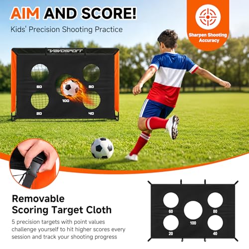 Black Orange 2 Pack Kids Soccer Goals 4x3 ft Pop Up Set with Accessories