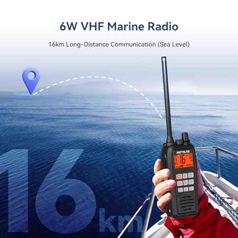 Retevis RM15 Marine Radio 6W,IP68 Floating VHF Radio Handheld,Built-in Noise Cancelling Mic,2000mAh,Type-C,Rust-Proof Charging,NOAA,Falling Water Flash Alarm,Boat Radio for Coastal Sailing(1 Pack)