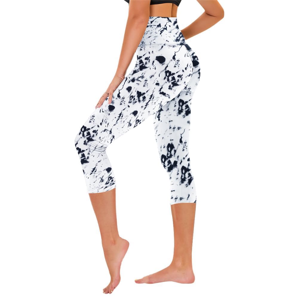 TNNZEET Capri Leggings for Women - Tummy Control Black Leggings with Pockets High Waisted Yoga Pants Workout Cycling Leggings