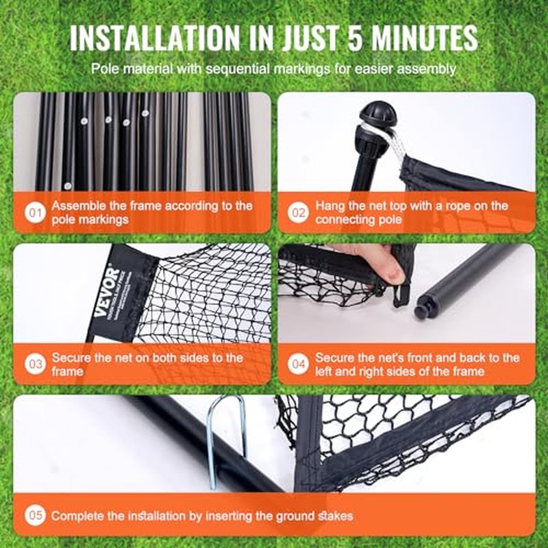 VEVOR Golf Practice Net, Indoor Hitting Net for Baseball, Hockey, Soccer, Heavy Duty Nylon DIY Ball Net, Sports Netting Barrier for Backyard Driving Training Swing