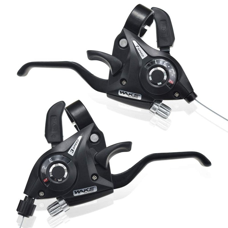 LITEONE Bicycle Brake Levers Shifter 3x7 21 Speed Shifter with Gear Indicator and V Brake Cable for Moutain Bike, Road Bike, MTB, BMX, Fixie Gear, Cycling