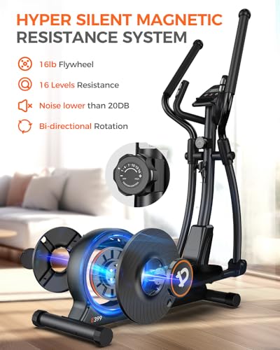 pooboo Elliptical Machine, Elliptical Exercise Machine with 16-Level Resistance&Hyper-Quiet Magnetic Driving System, Elliptical Machine for Home with LCD Monitor&15.5IN Stride, 400LBS Weight Capacity