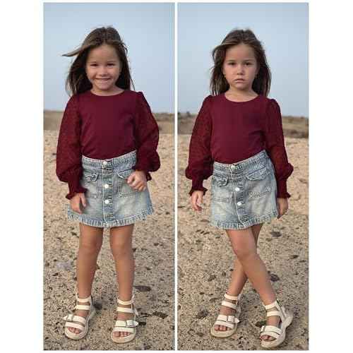 Arshiner Girls Long Sleeve Shirt with Ruffle Cuffs Polka Swiss Dots Kids Girls Pullover Shirts Cute Crewneck Girls Top