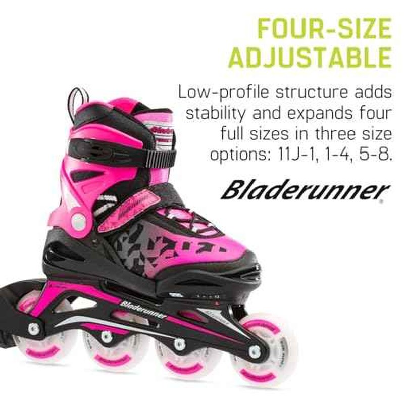 Bladerunner by Rollerblade Phoenix Flash Kid's Adjustable Fitness Inline Skate, Black/Pink