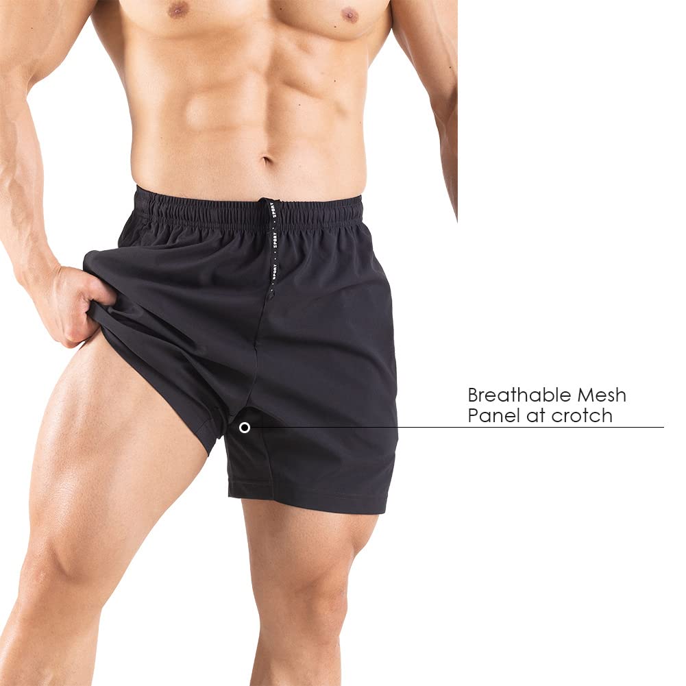 Gaglg Men's 5" Running Shorts 2 Pack Quick Dry Athletic Workout Gym Shorts with Zipper Pockets Black/White,Large