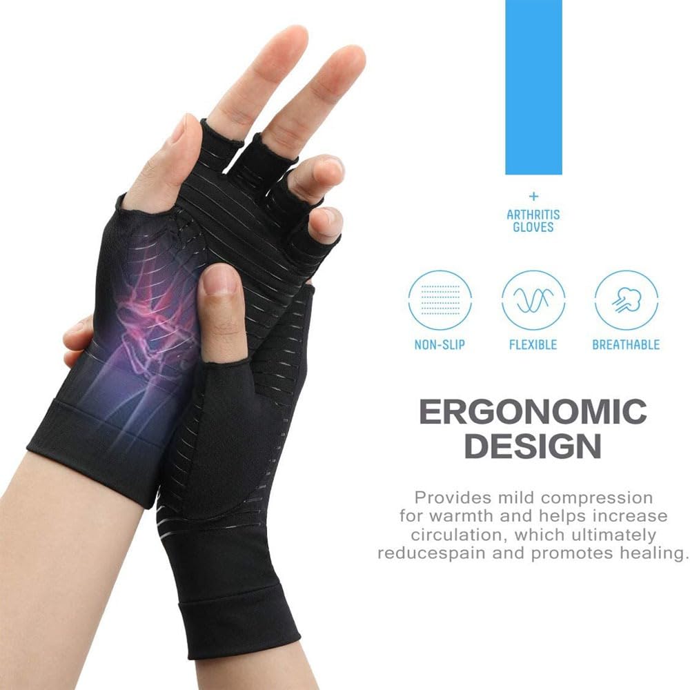 COPPER HEAL Arthritis Compression Gloves - (PAIR) Rheumatoid Arthritis Carpal Tunnel RSI Osteoarthritis & Tendonitis Open Finger