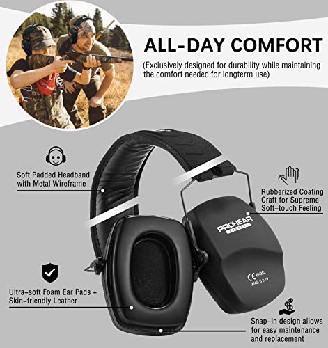 PROHEAR 016 Shooting Ear Protection Earmuffs 2 Pack, NRR 26dB for Gun Range, Hunting -Black and Black