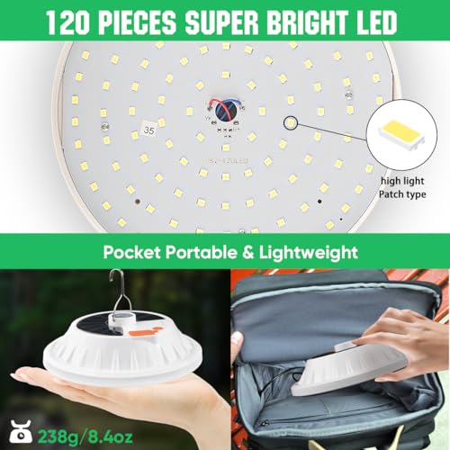 Solar Camping Lanterns Remote Tent Light - 4000LM Portable LED Camping Light Hanging IPX4 Waterproof USB Rechargeable Lantern for Camping, Hiking, Power Failure, Hurricane (120 LEDs)