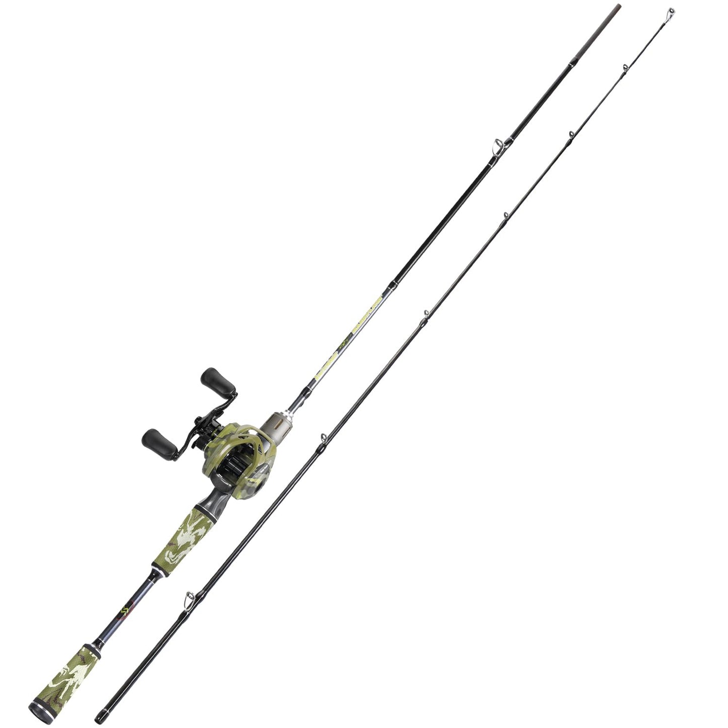 Sougayilang Camo Baitcaster Combo, 2-Piece 30+24Ton Graphite Rod, 8.0:1 Gear Ratio,9+1 Bearings Reel, SuperPolymer Handle,Hook Keeper for Bass, Walleye, Pike, Catfish Fishing