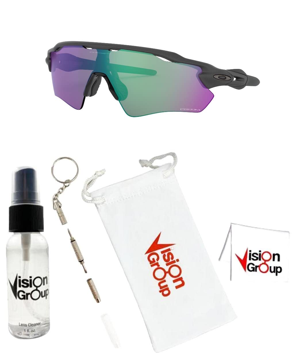 Oakley OO9208 Radar Ev Path Sunglasses+ Vision Group Accessories Bundle (Steel/Prizm Road Jade (9208A1))