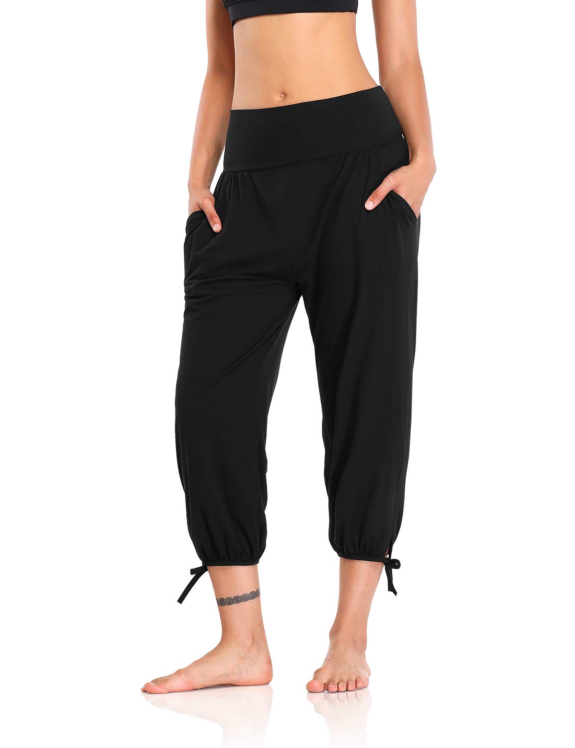 DIBAOLONG Womens Yoga Pants Capri Loose Workout Sweatpants Comfy Lounge Joggers with Pockets Black L