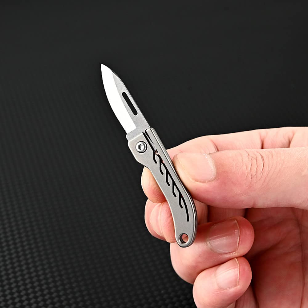 KUNSON Ultra Small Little Folding Pocket Titanium Knife, D2 Steel Blade Titanium Alloy Handle, Mini EDC Portable Knife, Ultra Durable and Lightweight (Titanium natural color)