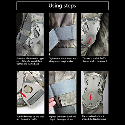 Tactical Combat Knee & Elbow Protective Pads Set for Outdoor CS Paintball Game Cycling Safety Skateboarding Gear Skates Knee Protection Guard Pads (ACU)