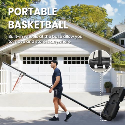 Basketball Hoop Outdoor 3.8-10 ft Adjustable, Swimming Pool Basketball Goal System for Kid Youth and Adult in Backyard Driveway Indoor, Portable 44 Inch Backboard and Larger Base (Orange)