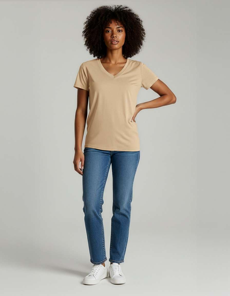 Real Essentials 4 Pack: Women's Classic-Fit Cotton Short-Sleeve V-Neck T-Shirt (Available in Plus Size)