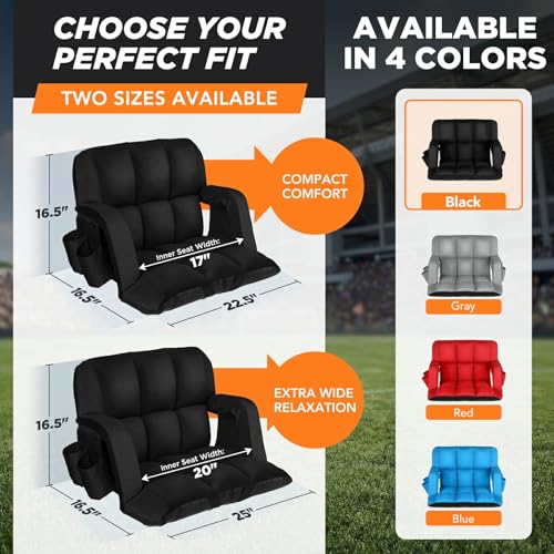 Auratess 22.5" Wide Black Stadium Seat with Back Support, 6 Recline Positions, 2 Pack
