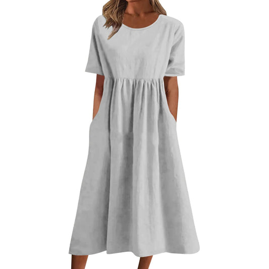 hot deals of The day clearance my orders Summer Midi Dresses for Women 2024 Plus Size Casual Loose Fashion Boho Beach Flowy Short Sleeve T Shirts Dress Cute Crewneck Sundresses with Pockets Grey XXL