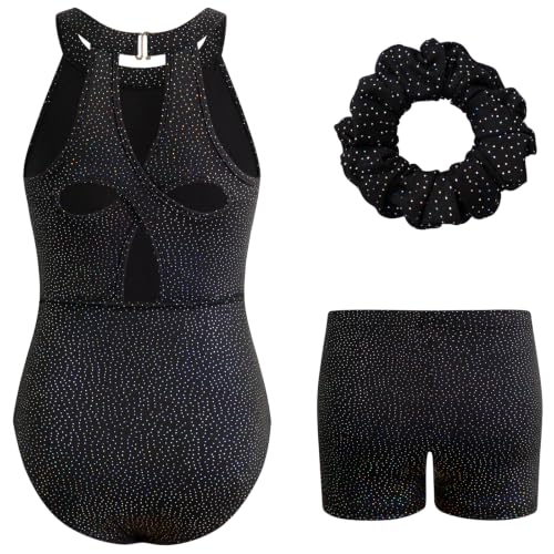 HOZIY Girls Gymnastics Leotard for 9-10 Years - Black Sparkle with Biketard & Shorts