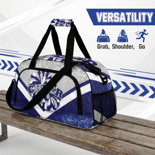 YYTBOD Cheerleader Duffel Bag Set with Makeup Bag & Bow Keychain - Silver & Navy
