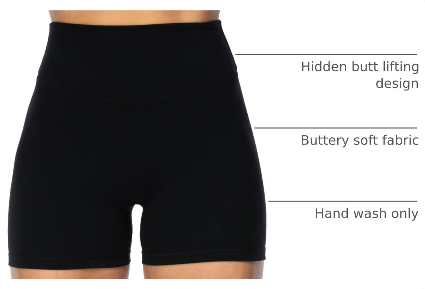 Sunzel Women's Invisible Butt Scrunch Shorts, High Waisted Biker Shorts, Gym Workout Yoga Running Shorts with Tummy Control 4" Inseam Black Medium