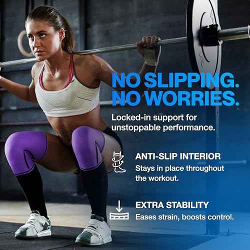 Modvel 7mm Neoprene Knee Sleeves for Men & Women Weightlifting & Powerlifting ? Compression Knee Sleeve Support for Squats, Gym, Training ? USPA, IPL Approved ? Large Purple (Pair)