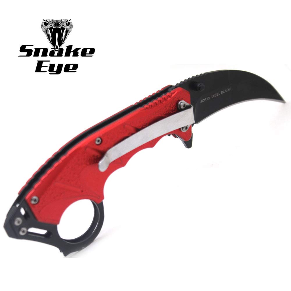 Snake Eye Tactical Everyday Carry Spring Assist Style Folding Pocket Knife EDC (Red)