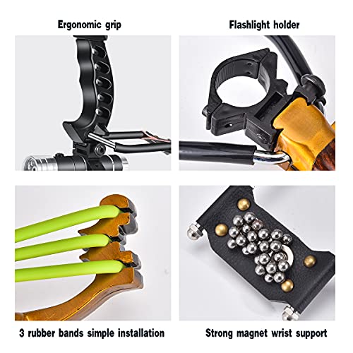 NOBONDO Strong Folding Slingshot - Powerful Adjustable Slingshot Rocket with Wrist Brace Hunting Survival Catapult with 2 Rubber Bands and 100 Ammo Balls