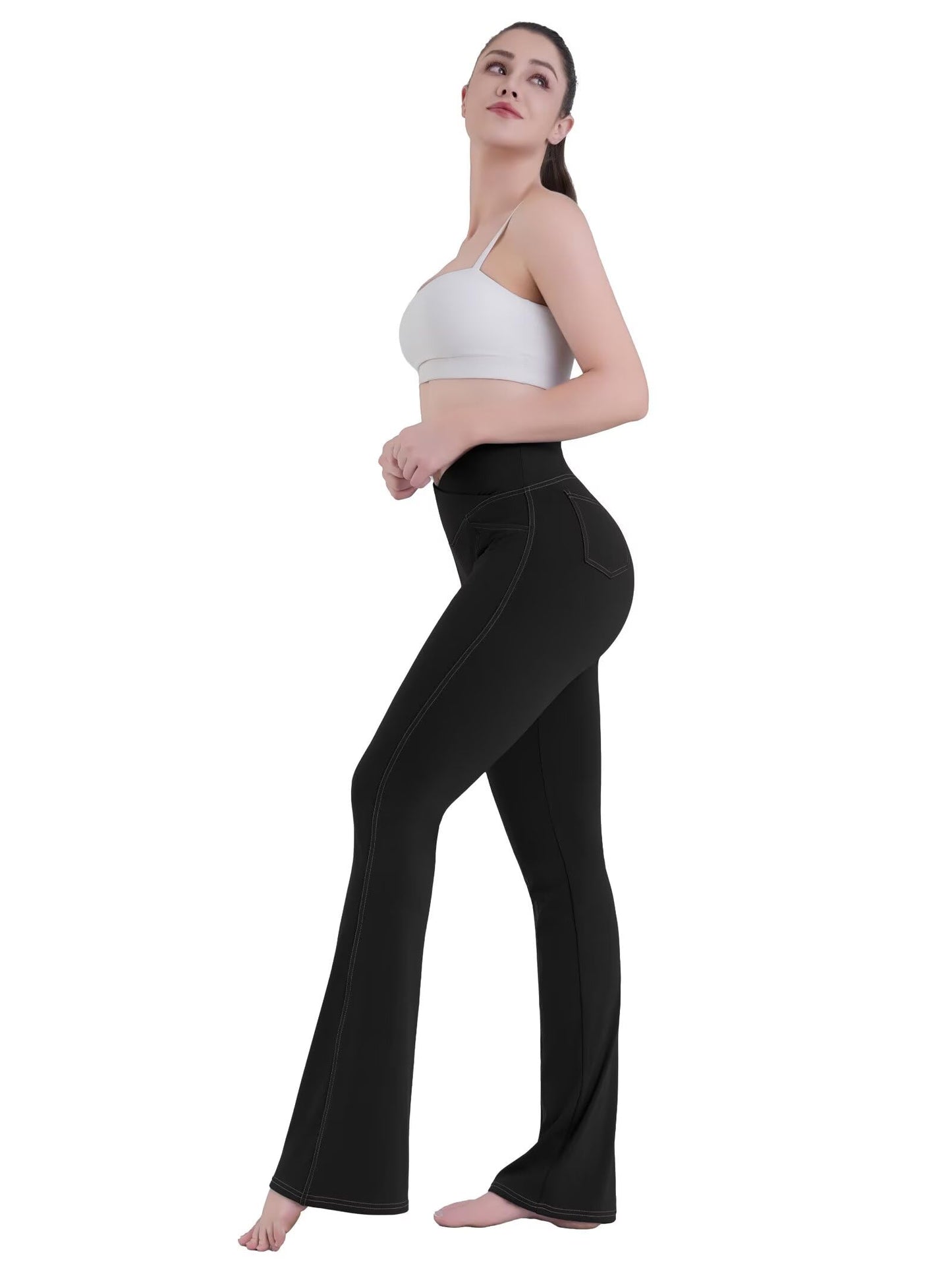 Sunzel Flare Leggings for Women High Waist Workout Leggings with Pockets Tummy Control Wide Leg Flared Yoga Pants 32" Black Large