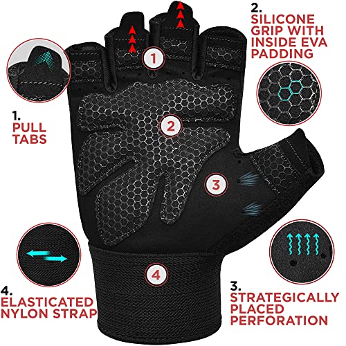 RDX Weight Lifting Gloves Gym Fitness Workout, Anti Slip Padded Full Palm Protection, Ultra Ventilated, Bodybuilding Strength Training HIIT WOD Exercise, Half Finger Men Women Cycling Rowing Climbing