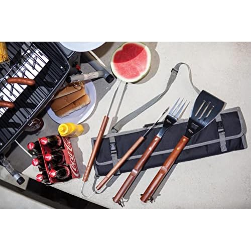 PICNIC TIME NCAA West Point Black Knights 3-Piece BBQ Tote & Grill Accessories Set, Outdoor Gril Set with Case, BBQ Spatula, BBQ Fork, and BBQ Tongs, (Black with Gray Accents)