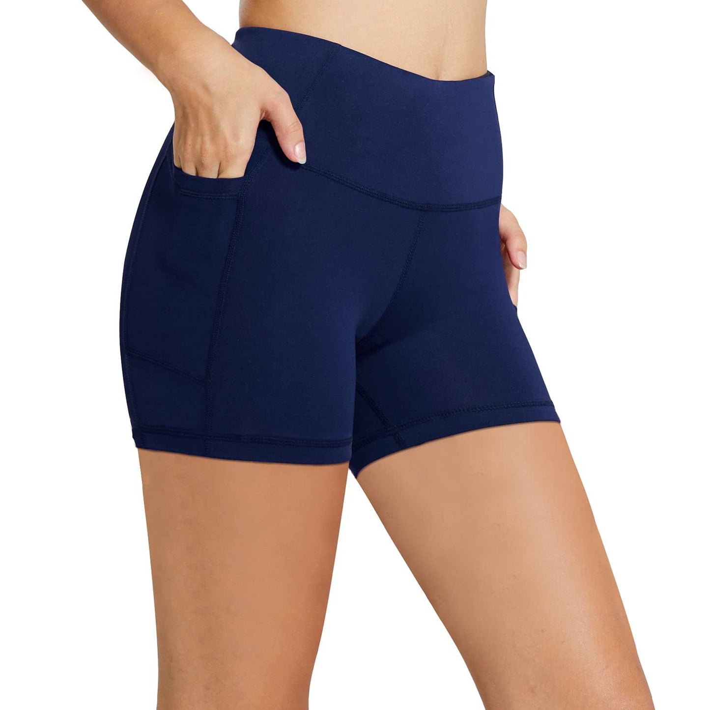 baleaf Workout Shorts Women 5" Biker Yoga Gym Spandex Running Volleyball Compression Tummy Control Short with Pockets Navy Blue XXL