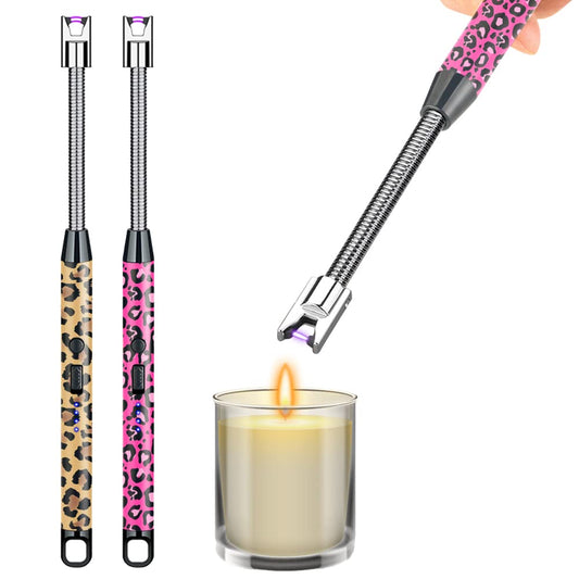 2 Pack Candle Lighter,Arc Lighter with USB Charging,Flameless Windproof,LED Battery Display,Safety Switch,Rotate 360 Degrees,for Aromatherapy,Candles,BBQ,Camping. (Leopard Print)