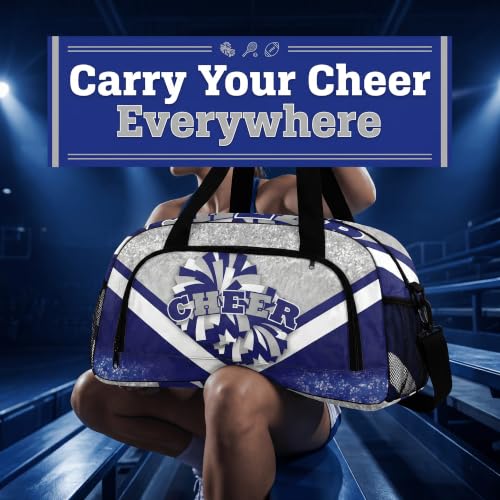 YYTBOD Cheerleader Duffel Bag Set with Makeup Bag & Bow Keychain - Silver & Navy