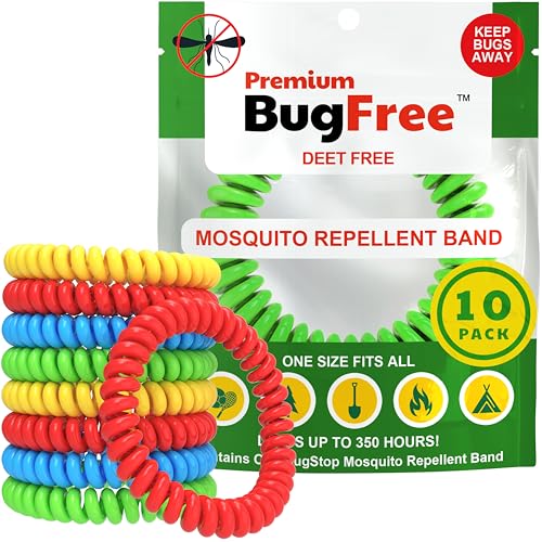 Mosquito Repellent Bracelets (10 Pack) Mosquito Repellent Bracelets for Adults and Kids - Premium DEET-Free Bands - 10 Multicolor Bands - Individually Wrapped