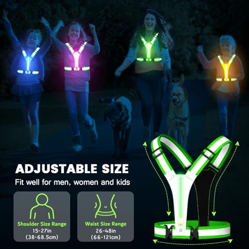 Fokia Kunbio LED Reflective Running Vest Gear,Light Up Vest Runners Night Walking USB Rechargeable,Up to 11hrs Light with Adjustable Waist/Shoulder for Women Men Kids (Colorful Lights)