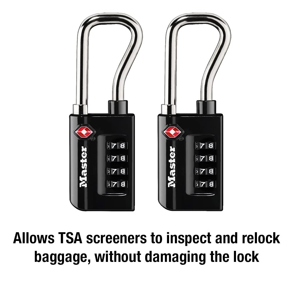 Master Lock Black Set Your Own Combination TSA Approved Luggage Lock, Travel Padlocks for Suitcases, Backpacks, Bags, 2 Pack, 4696T