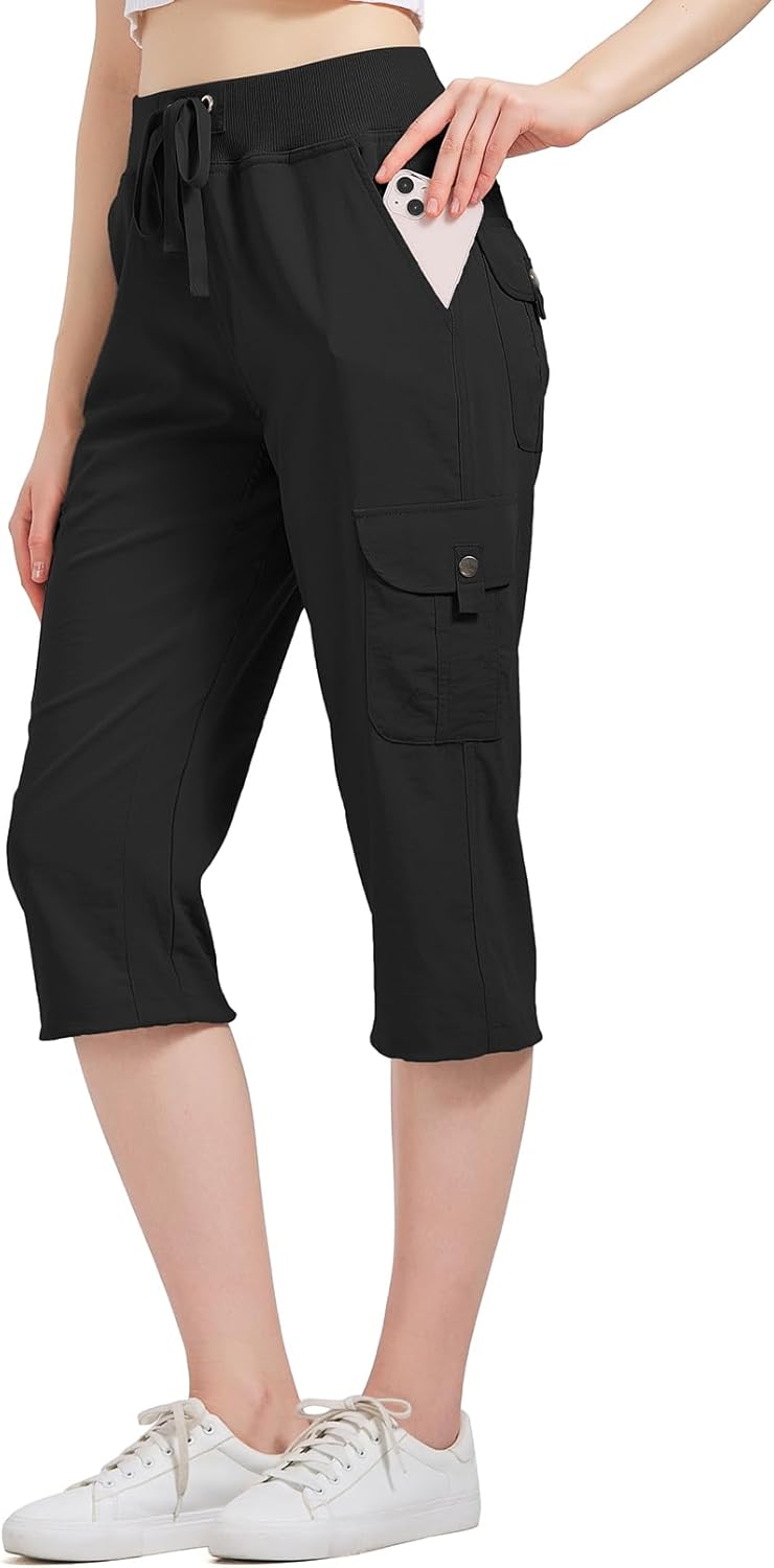Women's Cargo Capris Hiking Pants - Lightweight Quick-Dry Cotton | 6 Pockets for Outdoor Travel