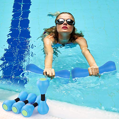 SDUSEIO 1 Pair Aquatic Exercise Dumbells Water Aerobic Exercise Foam Dumbbells Pool Resistance Swimming Training Water Fitness Equipment for Weight Loss Adults Family (2 Pieces) blue