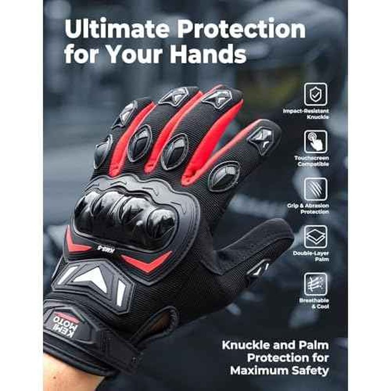KEMIMOTO Motorcycle Gloves for Men, Touchscreen Cycling Gloves for Outdoor Sports On-Road Off-Road Mountain Motorcycle Motorcross Motorbike Dirt Bike Bicycle Racing ATV UTV