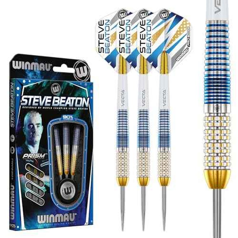 WINMAU Darts - Professional Player - Steve Beaton Legacy Edition 90% Tungsten Darts Set with Dart Flights and Dart Shafts (Stems) ? Available in Soft and Steel Tip - Available weights 18g, 22g and 24g